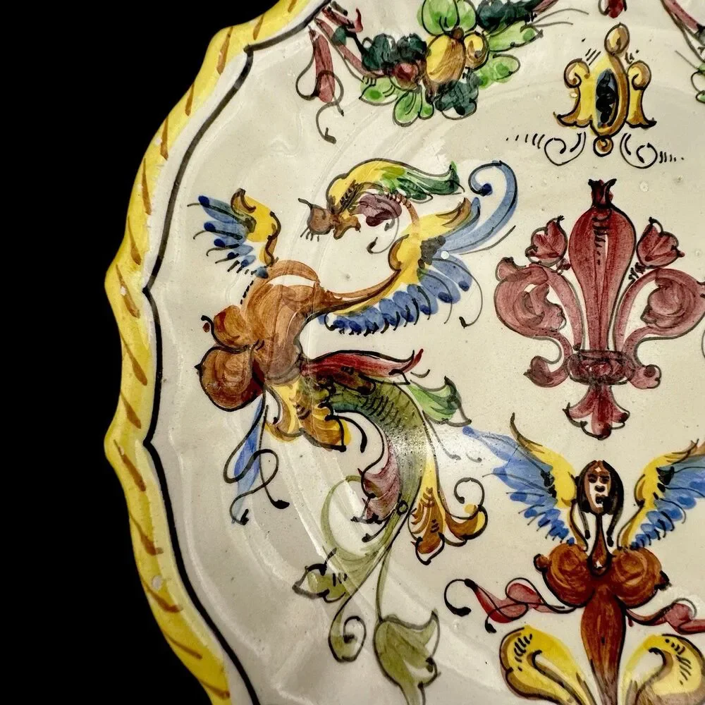 Vintage Fratelli Fanciullacci Italy Majolica Dragon Plates Set 2 Ready to Hang